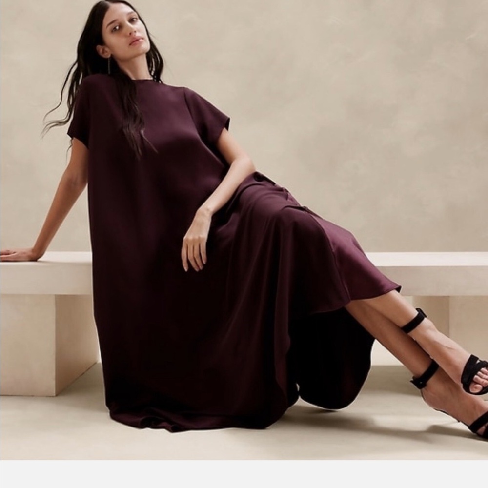 Banana Republic AURELIA CREPE & SATIN MAXI DRESS Purple Prune
